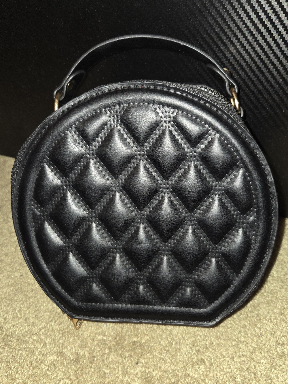 Black Quilted Round Top-Handle Bag